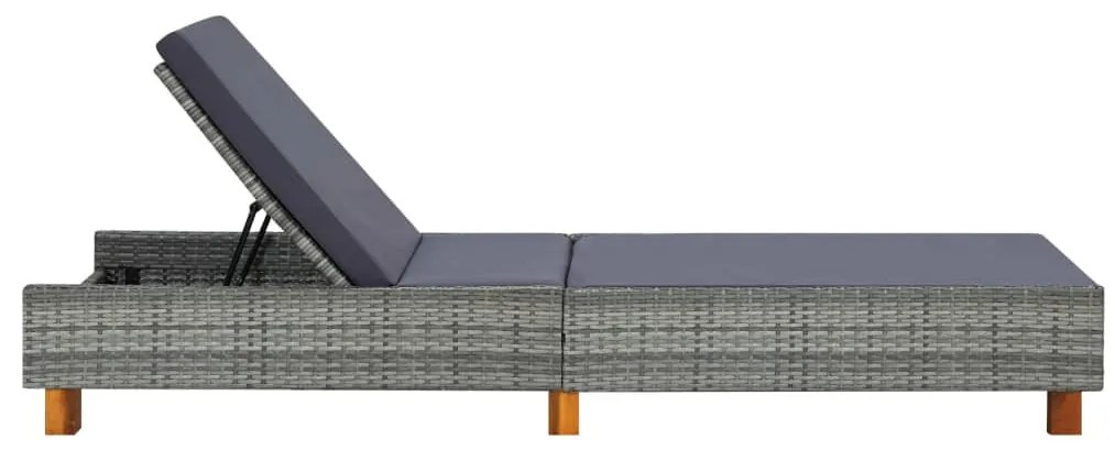 Szürke polyrattan napozóágy párnával