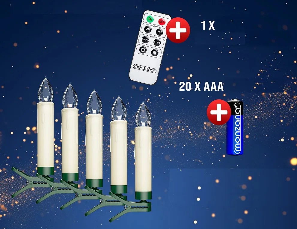 Monzana CANDLE gyertyák karácsonyfára, 20db, 10,5cm, meleg fehér