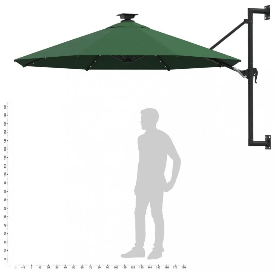 zöld fali napernyő LED-ekkel és fémrúddal 300 cm