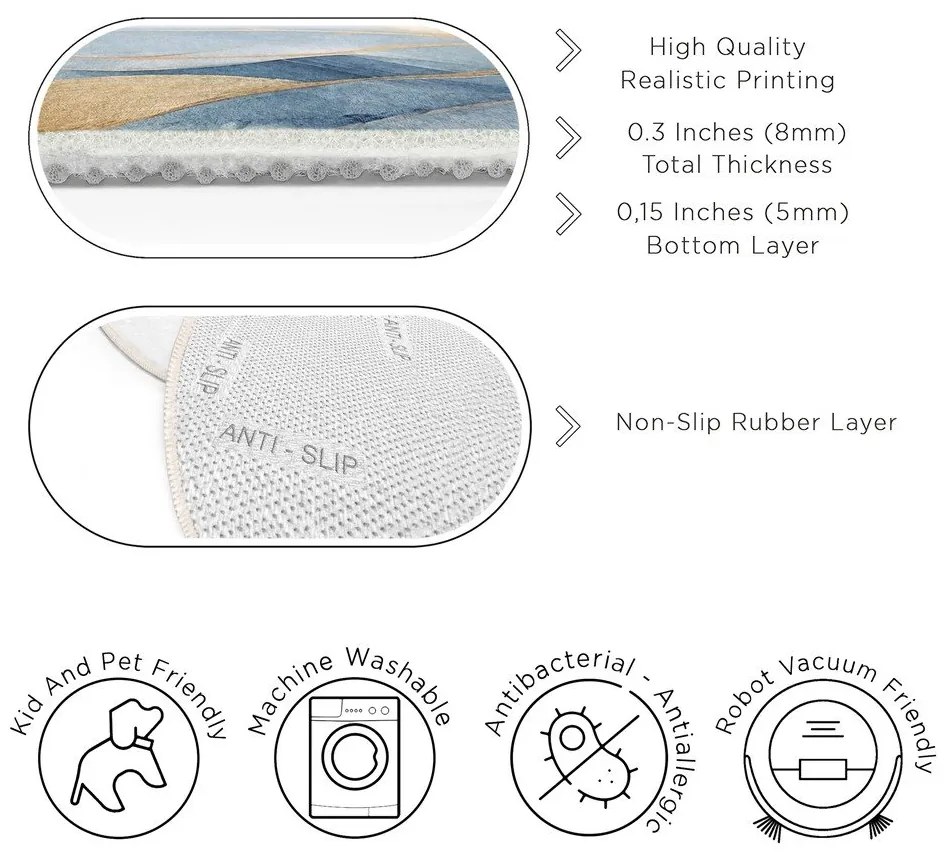 Kék-aranyszínű mosható kerek szőnyeg ø 120 cm Golden Leaves – Mila Home