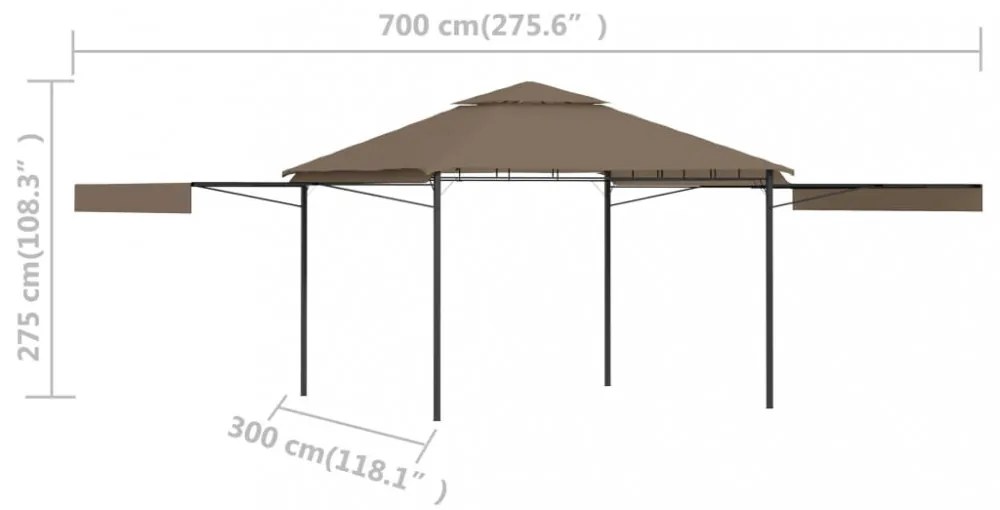 tópszínű pavilon dupla kibővített tetővel 3x3x2,75 m 180 g/m²