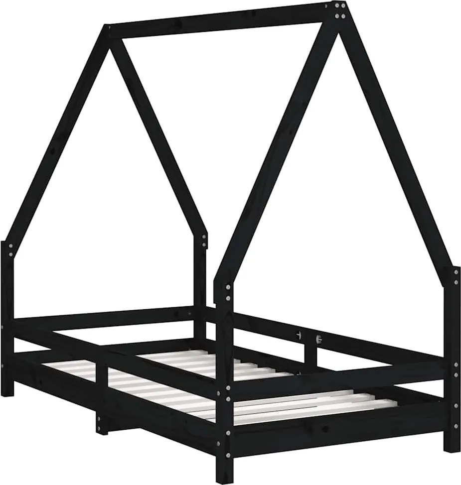 vidaXL fekete tömör fenyőfa gyerekágykeret 80 x 160 cm