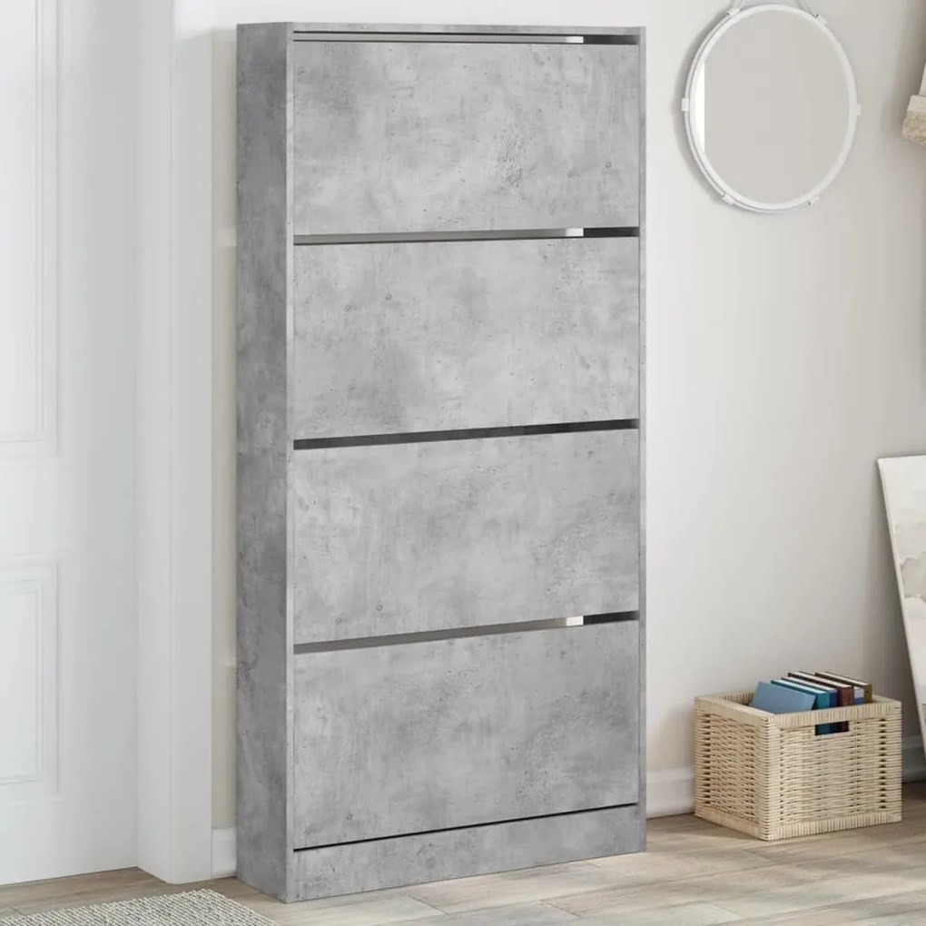 betonszürke cipőszekrény 4 kihajtható fiókkal 80x21x163,5 cm