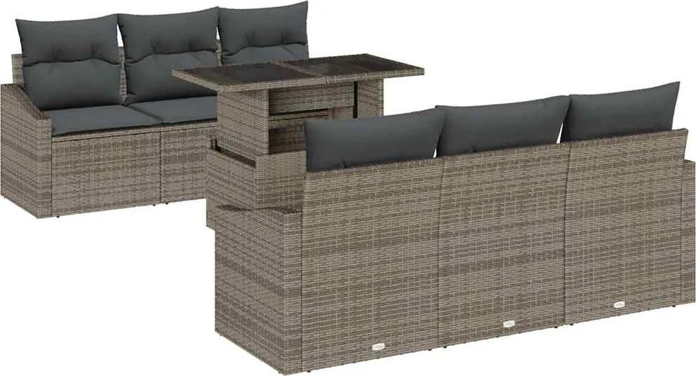vidaXL Kerti Kanapé Szett tárolóval párnával 7 pcs Szürke polirattan