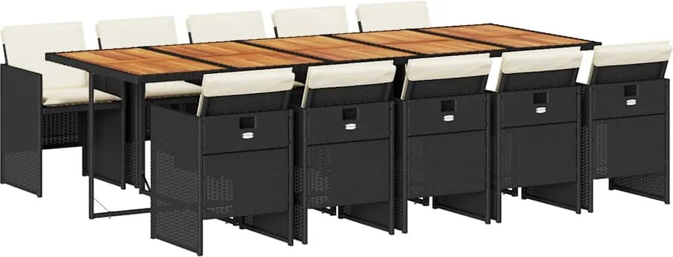 vidaXL 11 részes fekete polyrattan kerti étkezőgarnitúra párnákkal
