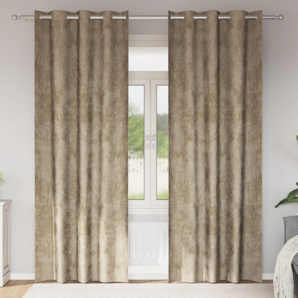 prémium poliészter függöny 2 db szemfüggönnyel Sampanye 225x140 cm