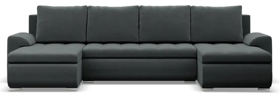 Tokio U alakú sarokkanapé, 3 ágyneműtartóval, bársony, univerzális oldal, szürke