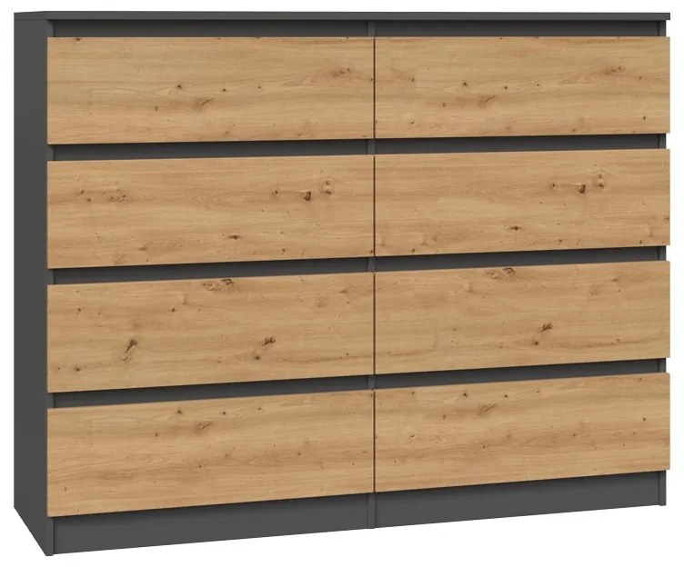 Riano MIX M8 120 fiókos szekrény, 120x97x40 cm, antracit-tölgy
