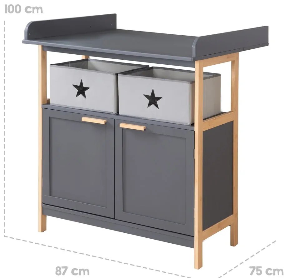 Antracitszürke alacsony gyerek komód pelenkázó feltéttel 87x75 cm Berlin – Roba