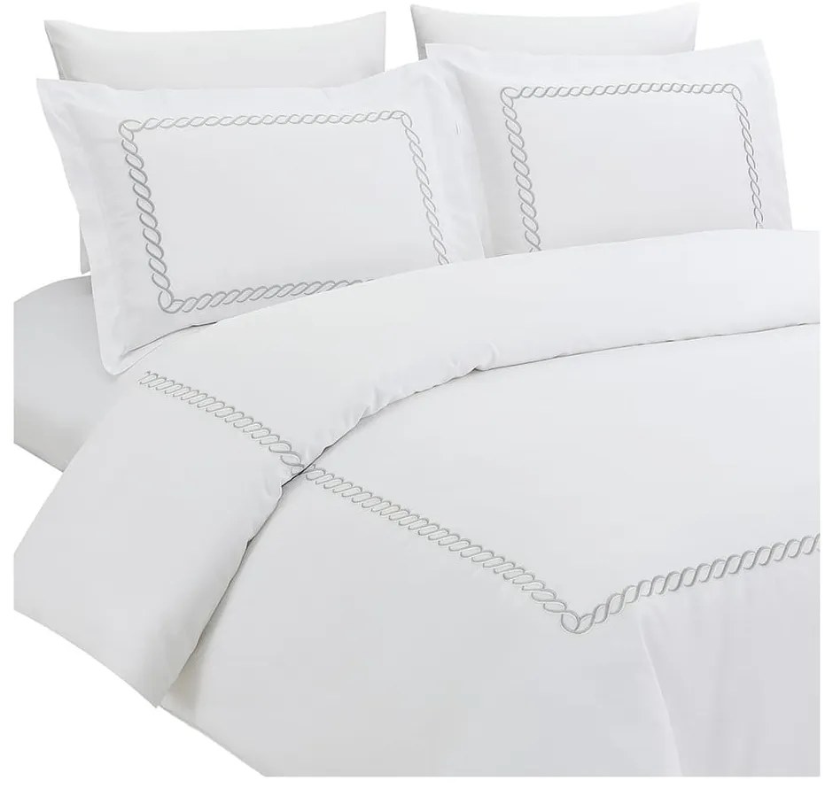 Fehér hatrészes egyszemélyes pamut-szatén ágyneműhuzat lepedővel 140x200 cm Whispered Serenity – Mila Home Luxury