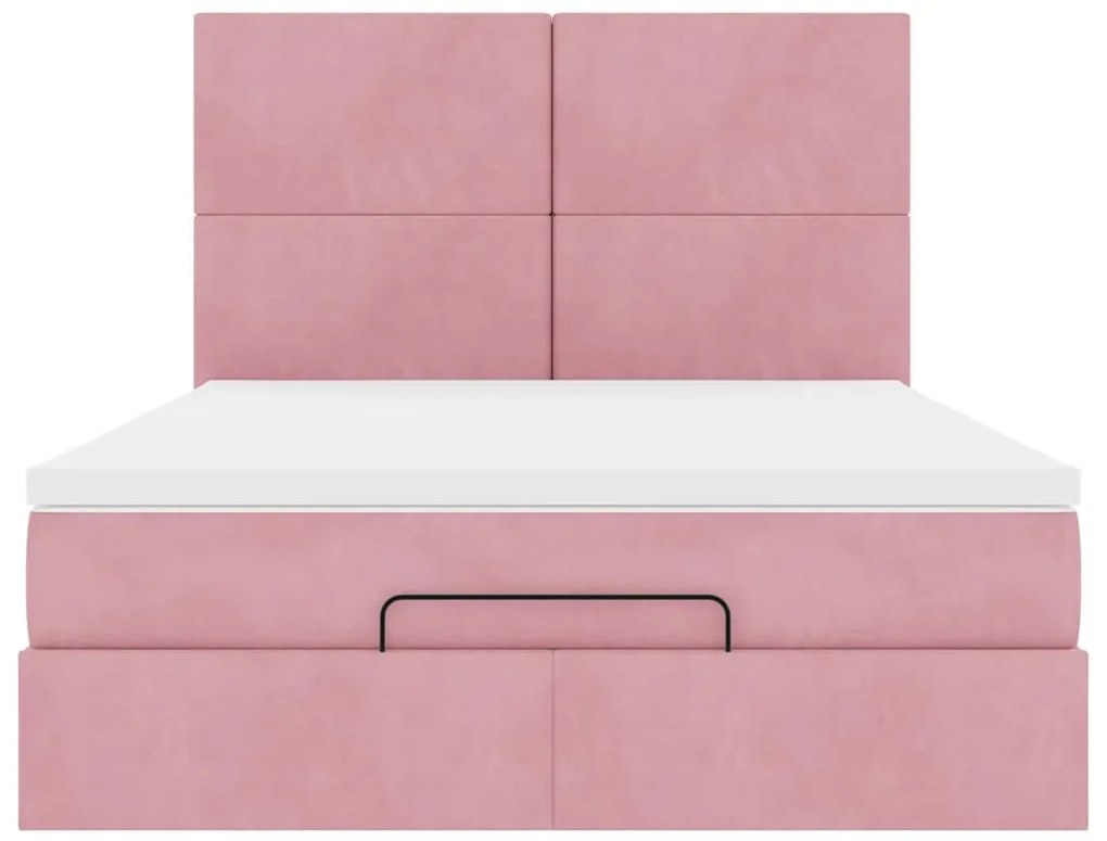 Ottomán ágykeret matracokkal rózsaszín 140x190cm bársony