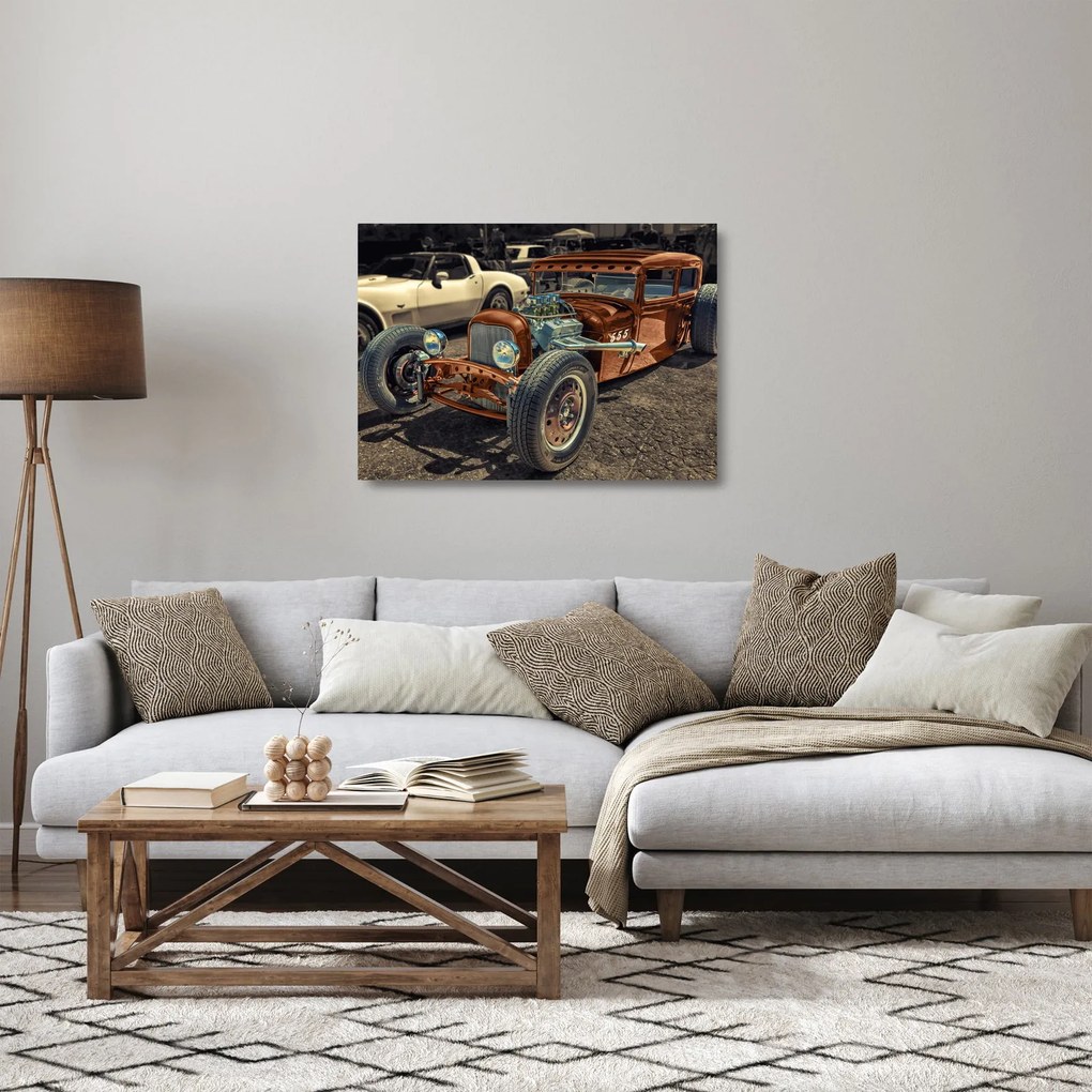 Barna autó képe (üvegen) (70x50 cm)