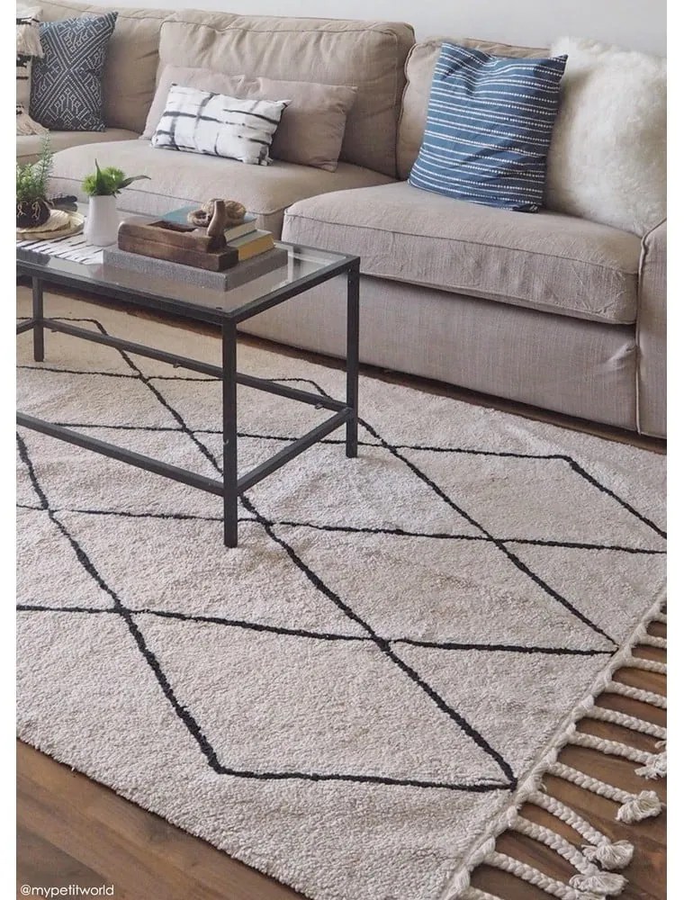 Krémszínű mosható kézi szövésű pamut szőnyeg 140x200 cm Bereber Beige – Lorena Canals