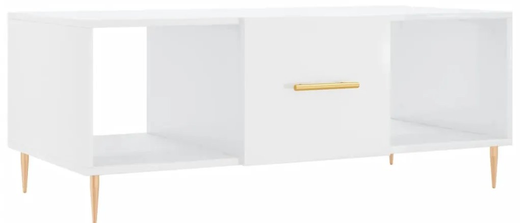 Magasfényű fehér szerelt fa dohányzóasztal 102 x 50 x 40 cm