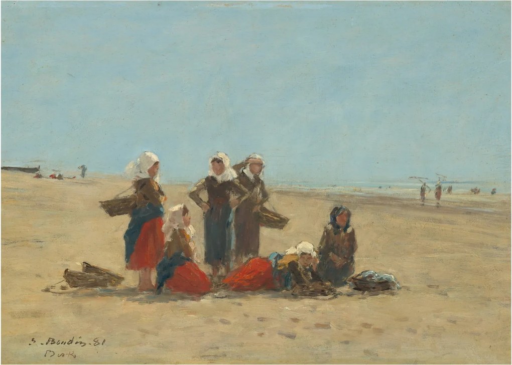 Üveg kép - Eugène Boudin, Women on the Beach at Berck, reprodukciók (70x50 cm)
