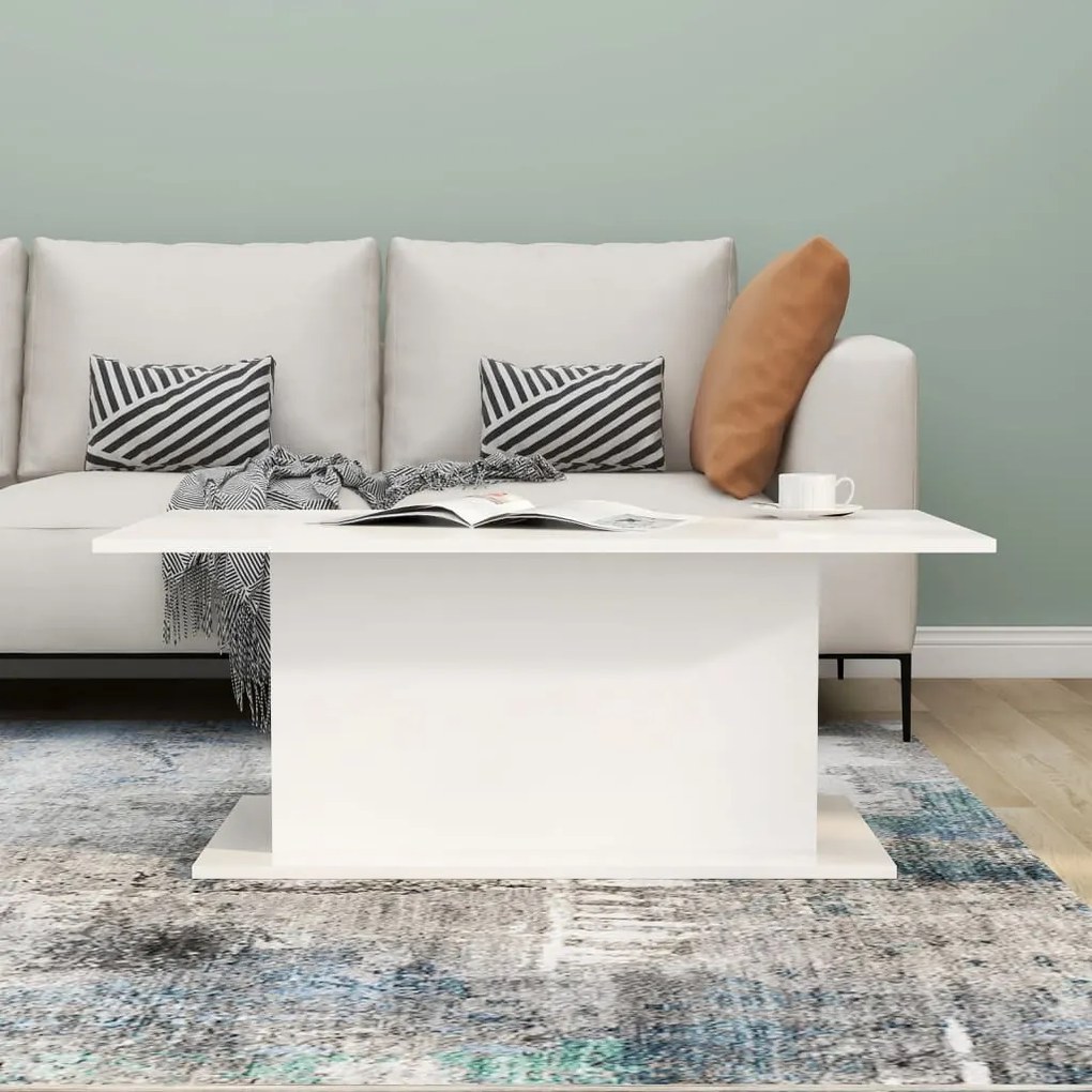 Magasfényű fehér szerelt fa dohányzóasztal 102x55,5x40 cm
