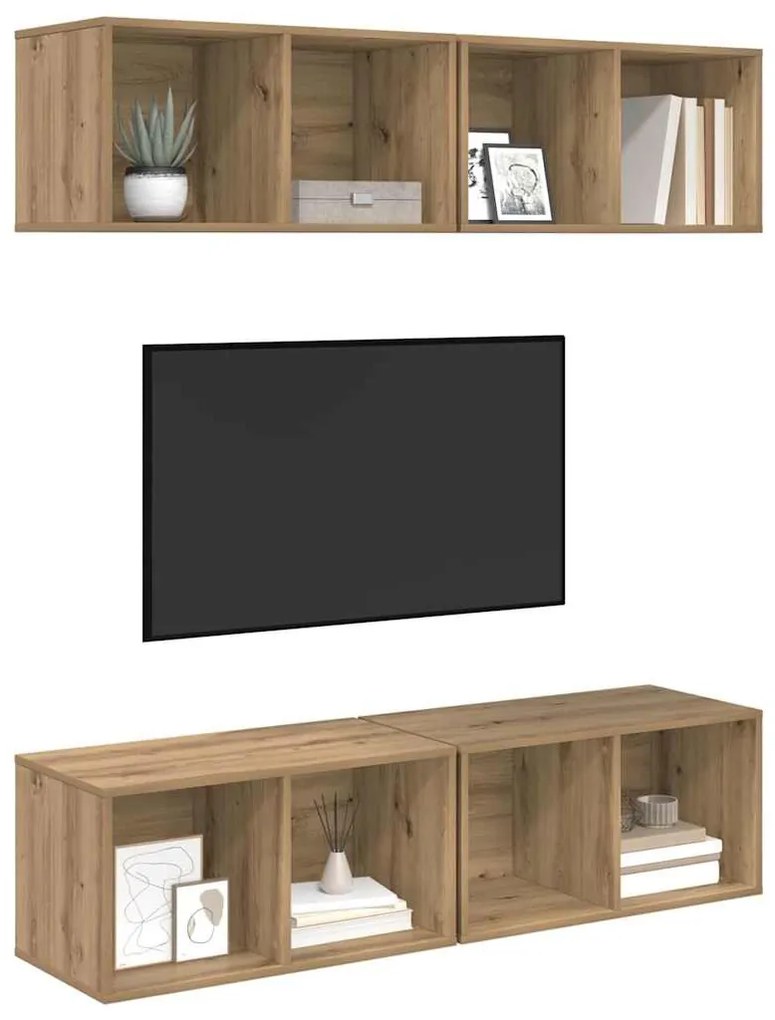 Fali TV Szekrény 4 pcs kézműves tölgy 37 x 37 x 72 cm Faanyag