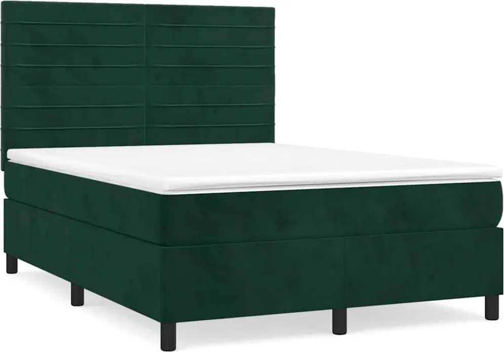 vidaXL sötétzöld bársony rugós ágy matraccal 140x190 cm