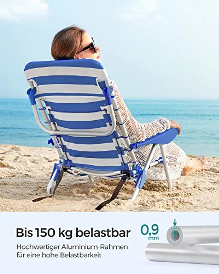 Strandszék, összecsukható , hordozható kültéri szék, állítható háttámlával, kék és fehér