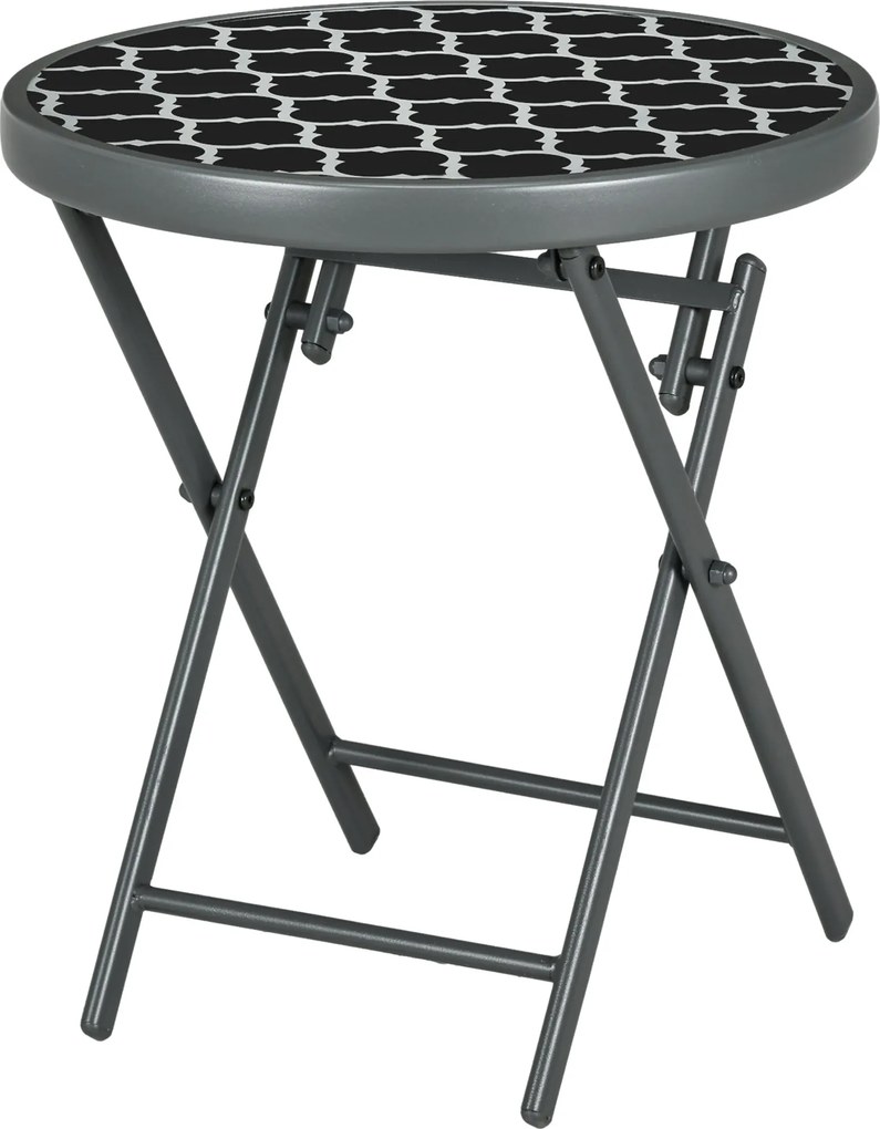 Outsunny Összecsukható Oldaltábla, Üveges Összecsukható Asztal, Kis Kempingasztal, Kerek Kanapé Asztal Erkély Asztalhoz Erkélyre Teraszra Nappaliba Ir