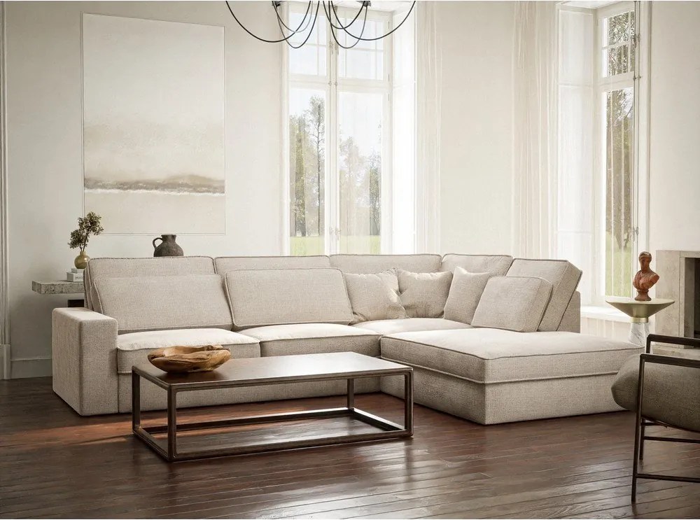 Krémszínű zsenília sarokkanapé (jobb oldali-L alakú) Kirou – Maison de Rêve