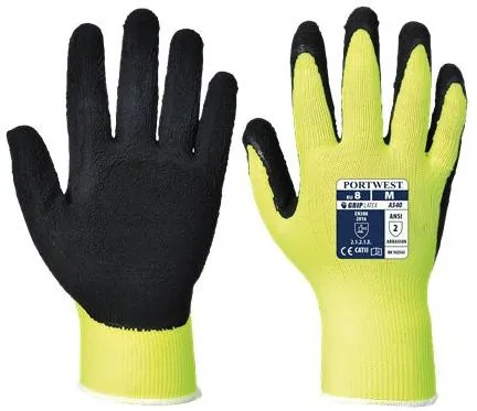 Védőkesztyű, nylon, latexhab, tenyerén mártott, M méret Hi-Vis Grip, sárga (MED262)