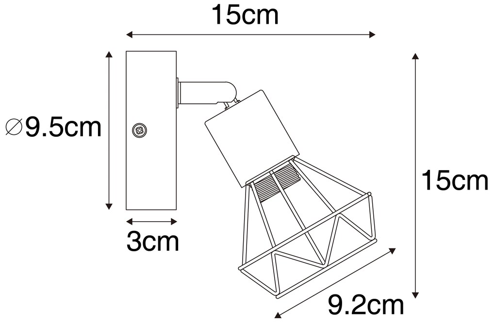 Ipari reflektor lámpa fekete fa forgó- és dönthető fejjel - Mosh
