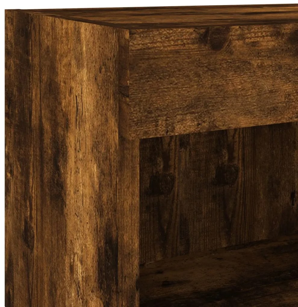 4 darab füstös tölgy színű falra szerelhető TV-szekrény LED-del