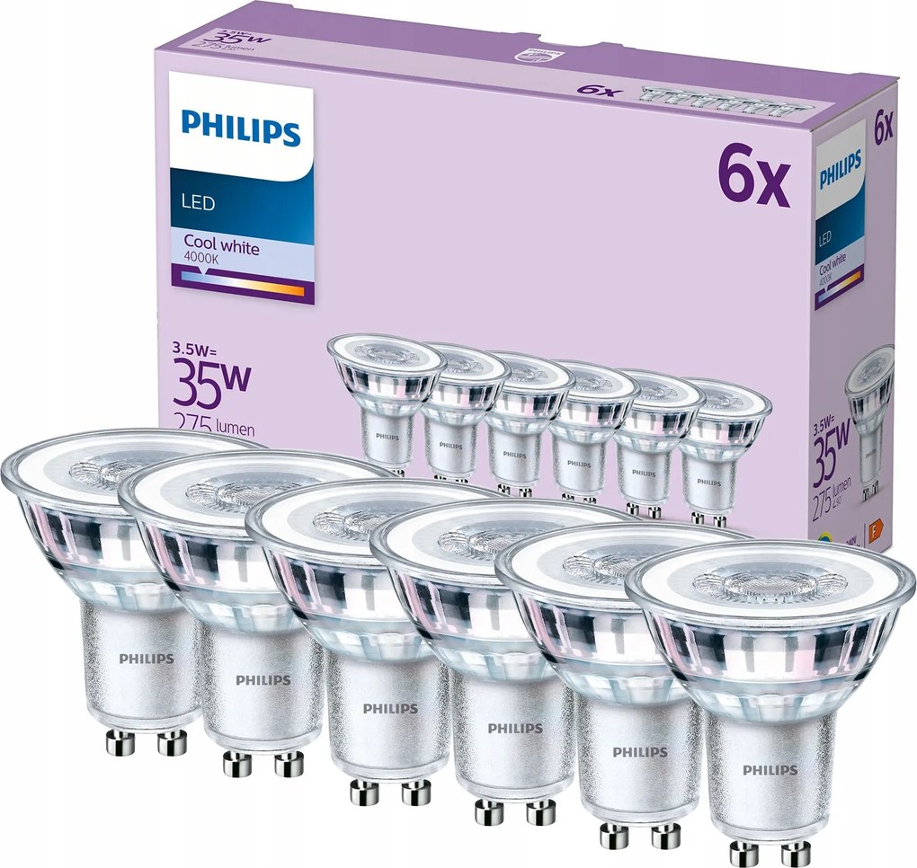 Led izzó Philips GU10 3.5W 35W 275lm 4000K Semleges 36° Premium 6 db