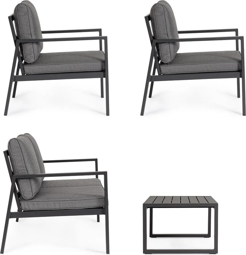 Antracitszürke alumínium négyszemélyes kerti lounge szett Hilde – Bizzotto