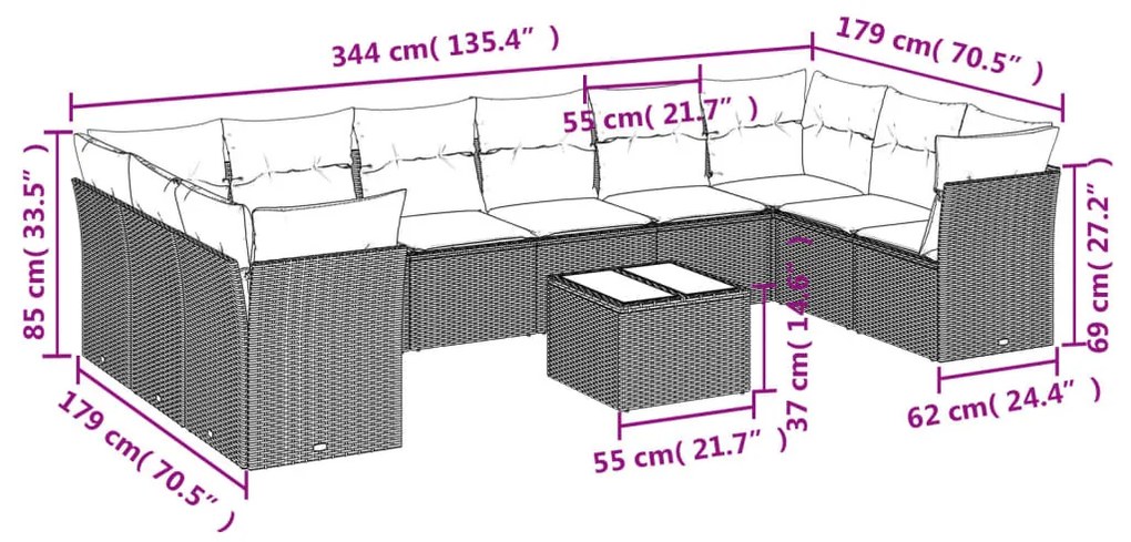 11 részes bézs polyrattan kerti ülőgarnitúra párnákkal