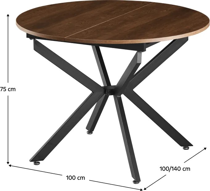 Kihúzható étkezőasztal, sötét tölgy/fekete, 100x100-140x75 cm, ABERO TYP 1