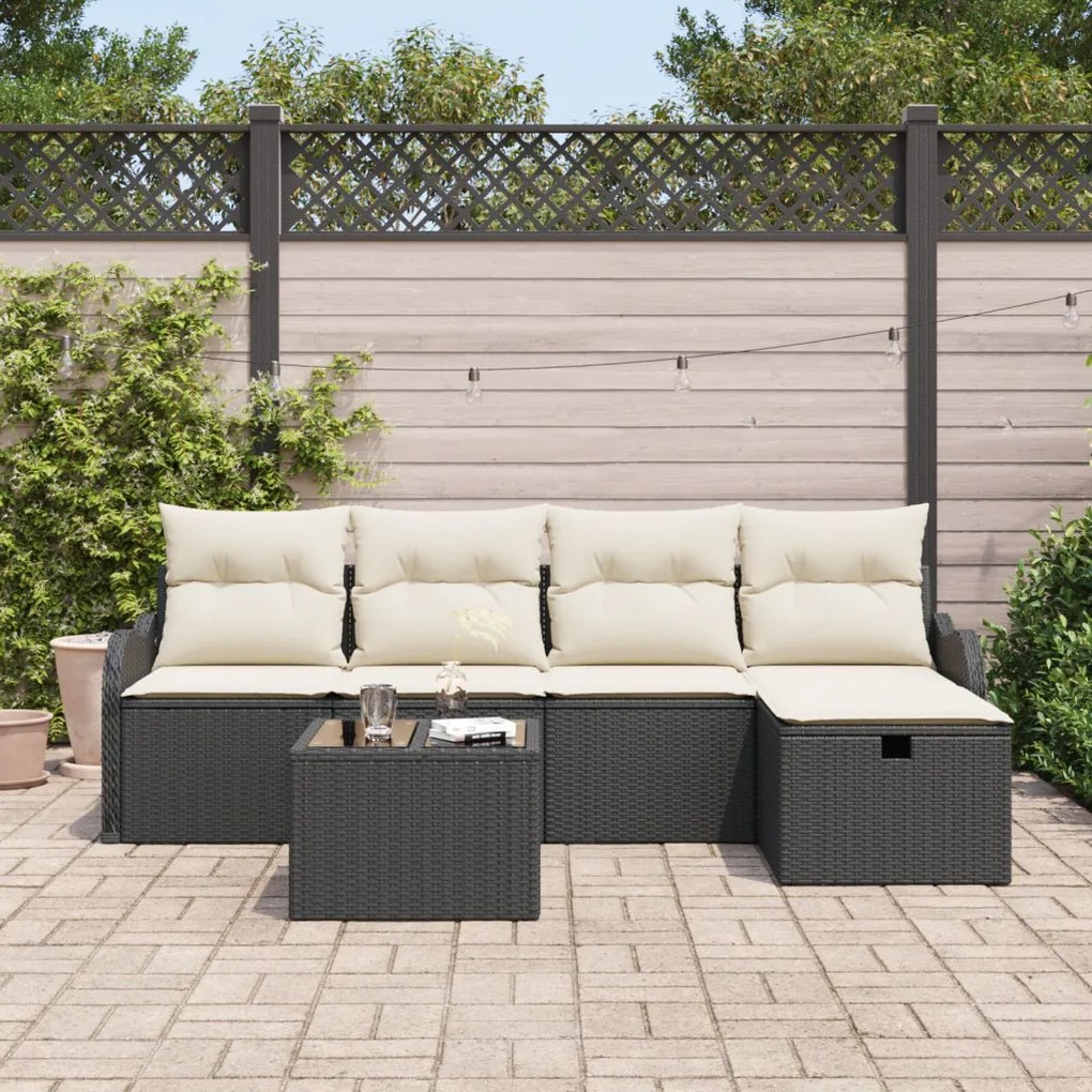 Kerti Kanapé Szett 6 pcs Fekete és krémszínű 231 x 117 x 85 cm