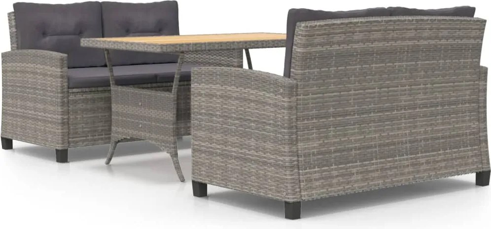 vidaXL 3 részes polyrattan kerti étkezőgarnitúra szürke párnákkal