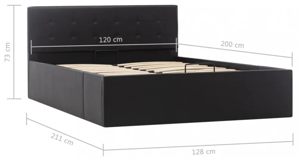 fekete műbőr ágykeret hidraulikus ágyneműtartóval 120 x 200 cm
