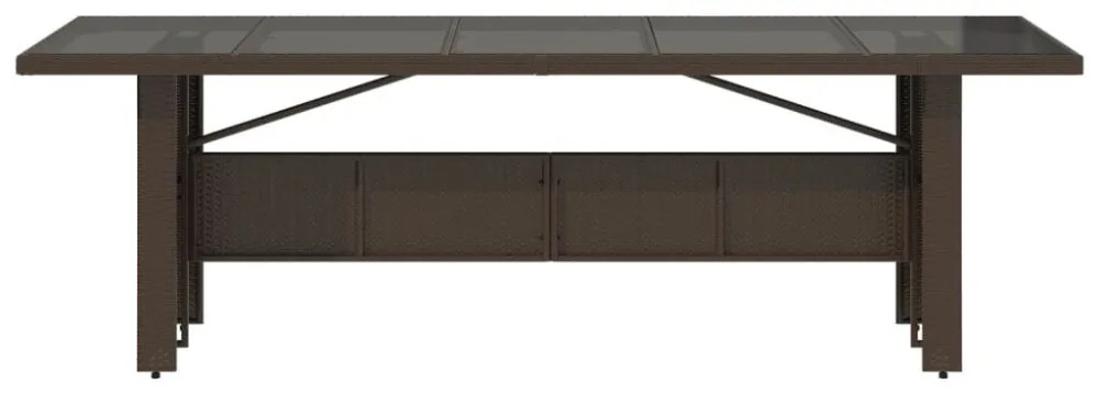 barna polyrattan üveglapos kerti asztal 240 x 90 x 75 cm