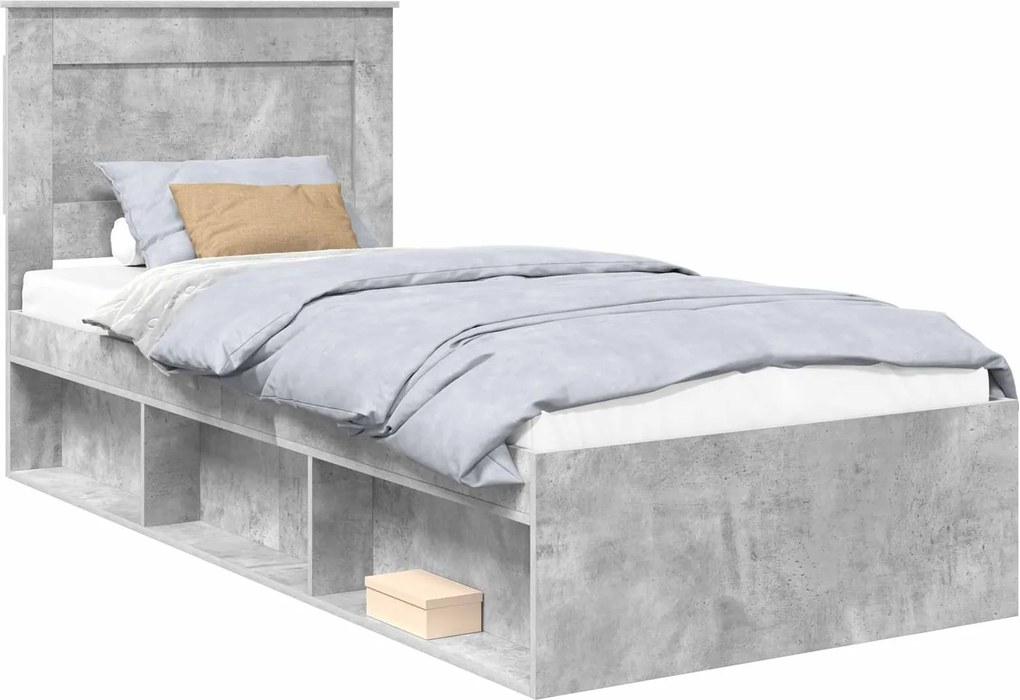 vidaXL Ágykeret fejtámlával Beton Szürke 75 x 190 cm Tömör fenyőfa