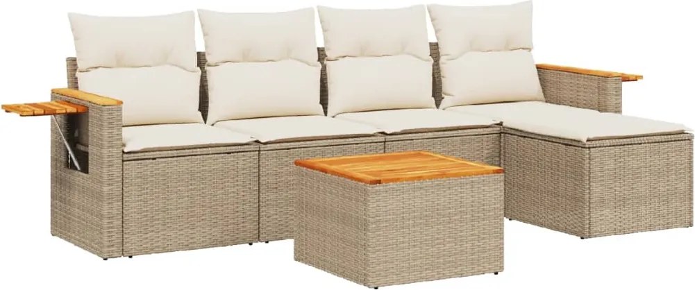 vidaXL 6 részes bézs polyrattan kerti ülőgarnitúra párnával