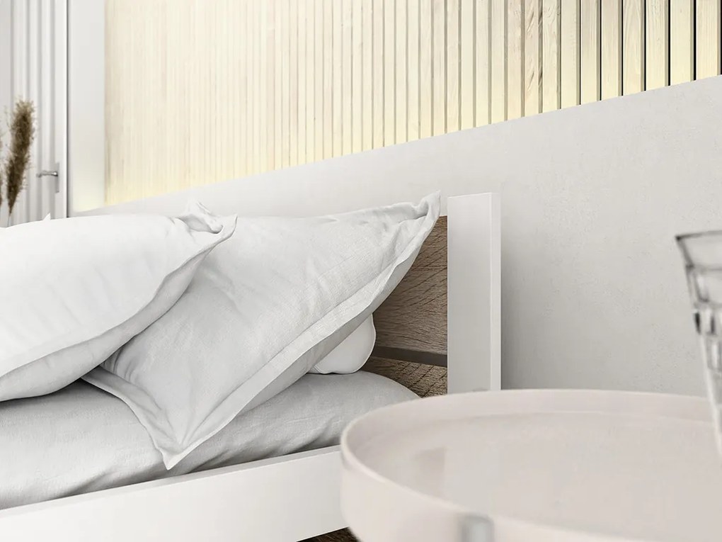 IKAROS DOUBLE ágy 160 x 200 cm, fehér/sonoma tölgy Ágyrács: Léces ágyrács, Matrac: Sommera 18 cm matrac