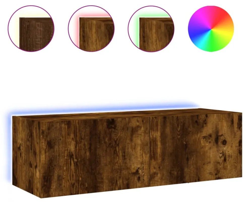 füstös tölgy színű fali TV-szekrény LED-ekkel 100 x 35 x 41 cm