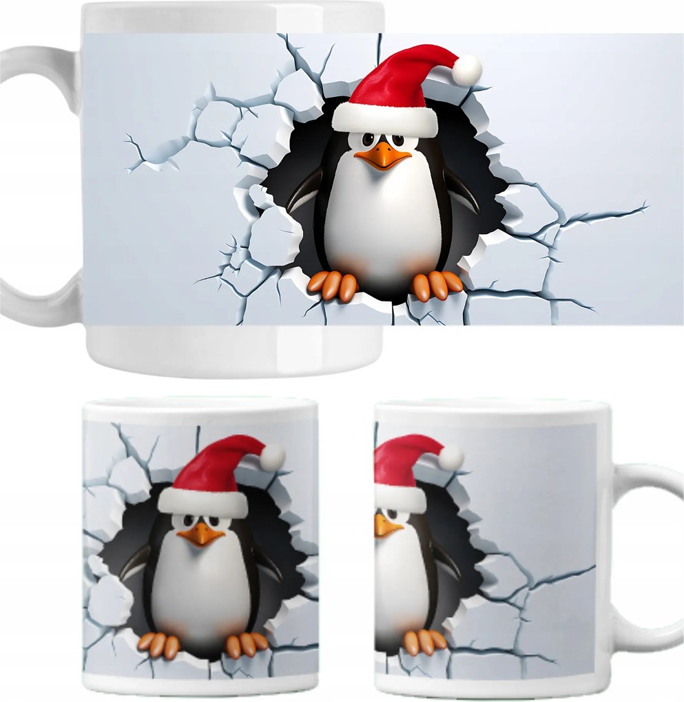 Karácsonyi mintás bögre Pingvin Mikulás ajándék 330ml