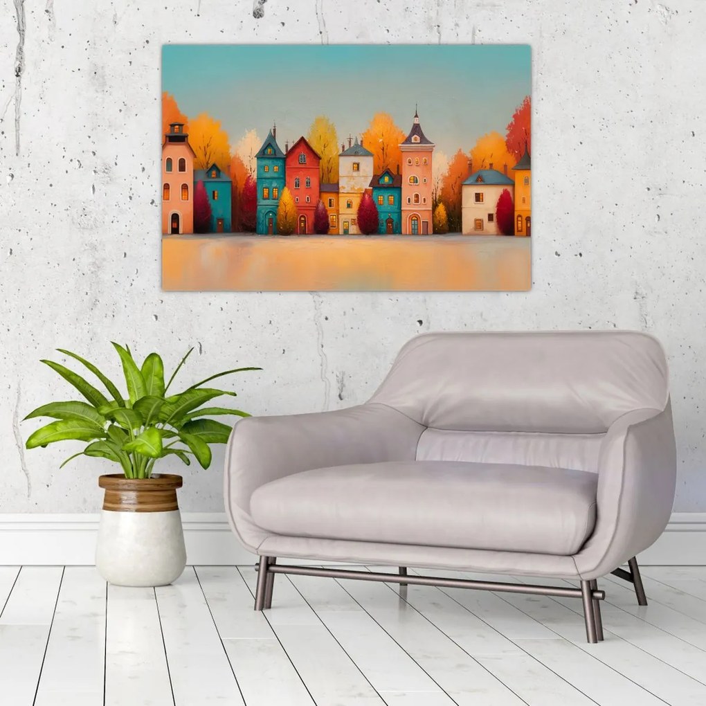 Kép - Őszi falu (90x60 cm)