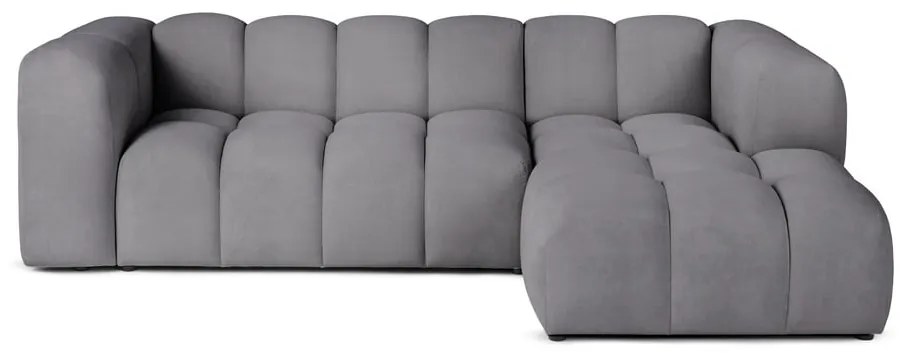 Szürke bársony sarokkanapé (jobb oldali-heverő résszel) Cube – Bonami Selection