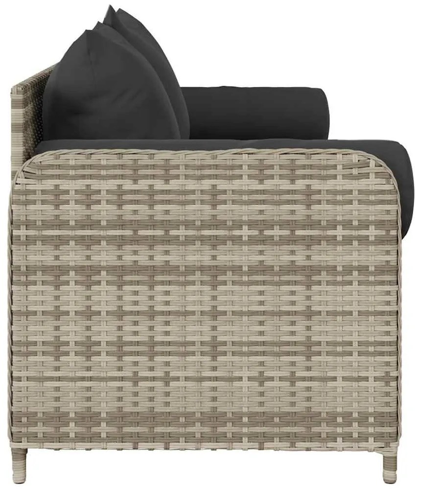 3 személyes világosszürke polyrattan kerti kanapé párnával