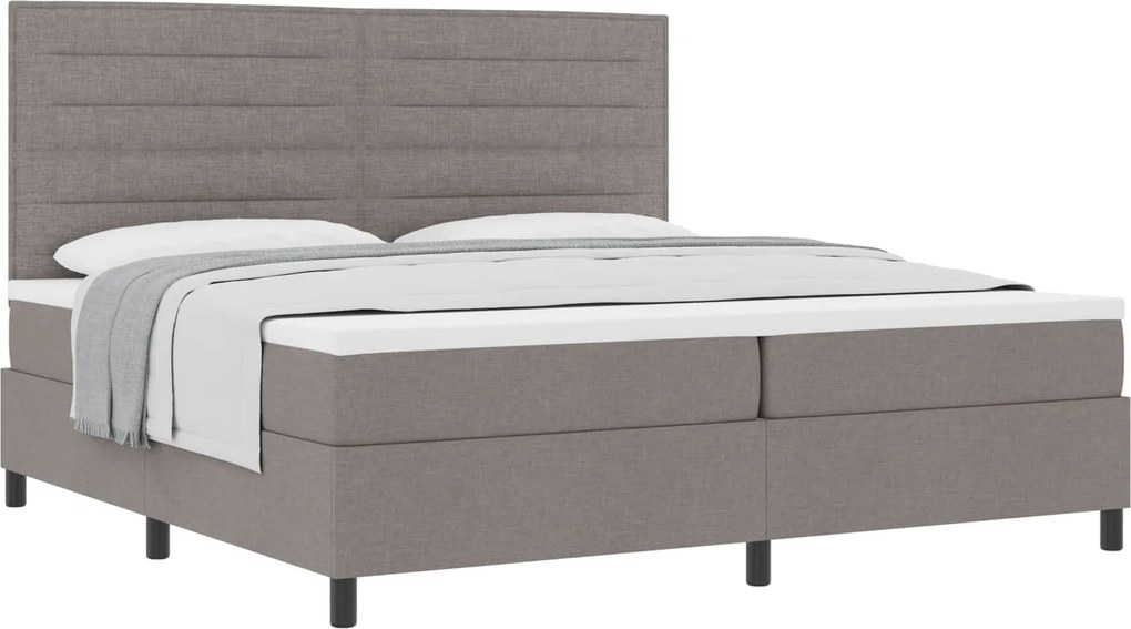 vidaXL Boxrugós ágy matracmal fejtámlával Tópszínű 200 x 200 cm szövet