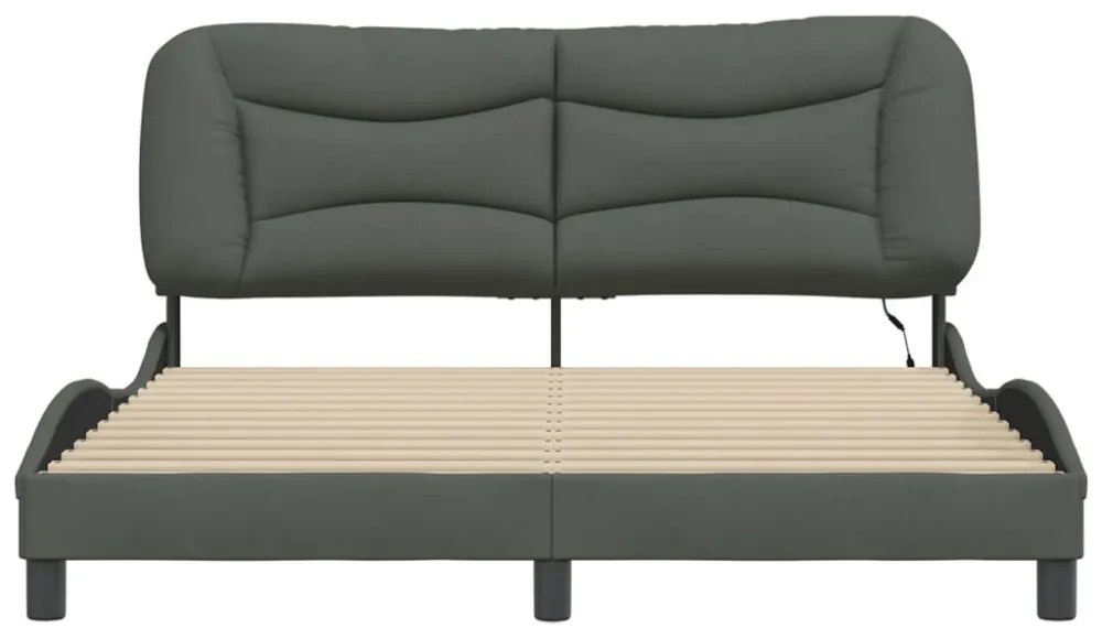sötétszürke szövet ágykeret LED-es matrac nélkül 160 x 200 cm
