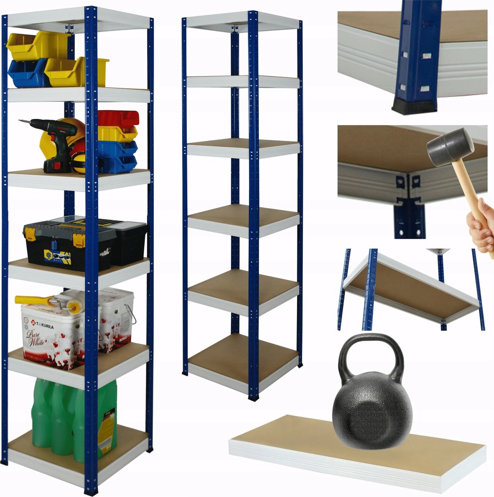 Műhelypolc fém állvány Helios 196x30x30cm 6Px175kg Erős Lengyel