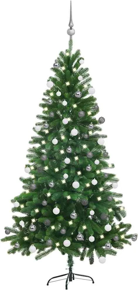 vidaXL zöld megvilágított műkarácsonyfa gömb szettel 150 cm