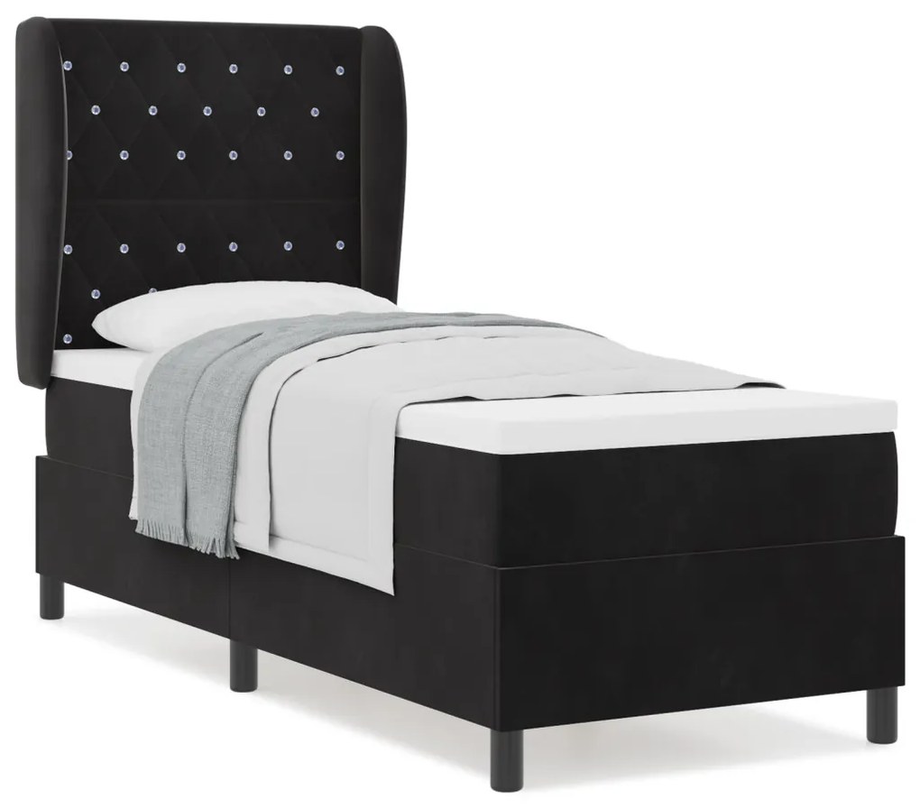 Boxspring Ágy Mattal Fekete Színben, 80x200 cm Bársony