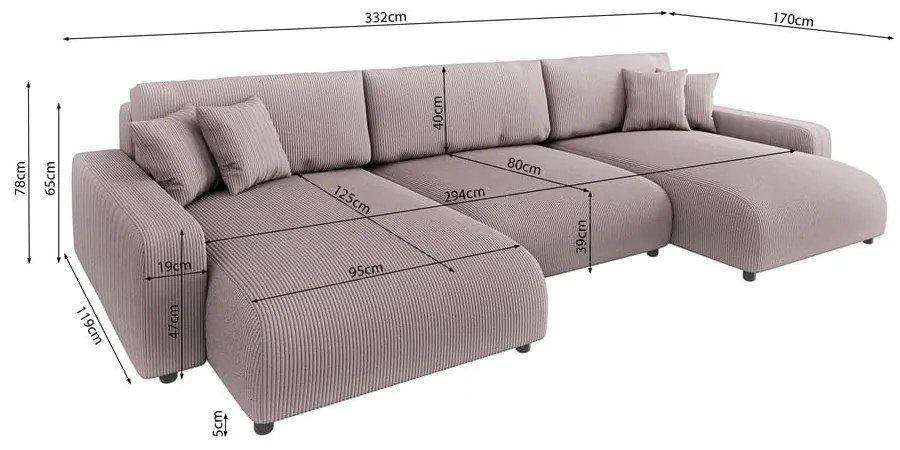 Világos rózsaszín kordbársony kinyitható tárolóhelyes sarokkanapé Sara – Ropez